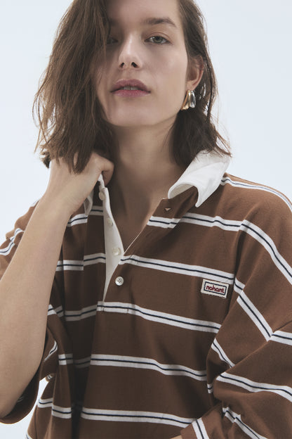 WIRE STRIPE RUGBY SHORT SLEEVE T-SHIRT BROWN