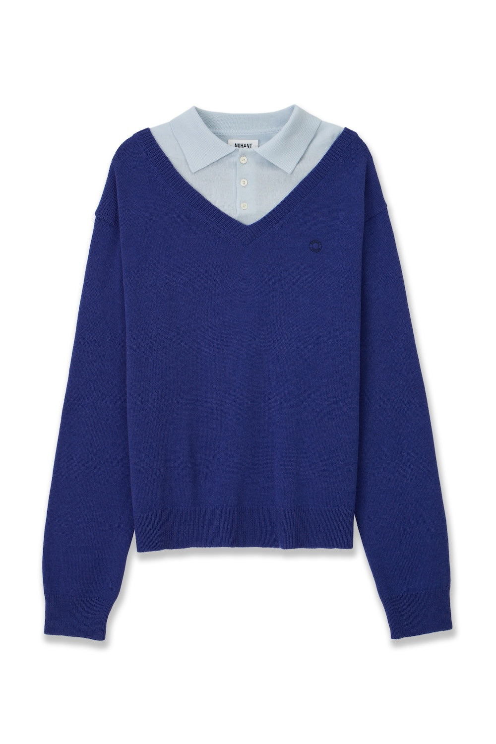 LAYERED V-NECK COLLAR KNIT BLUE