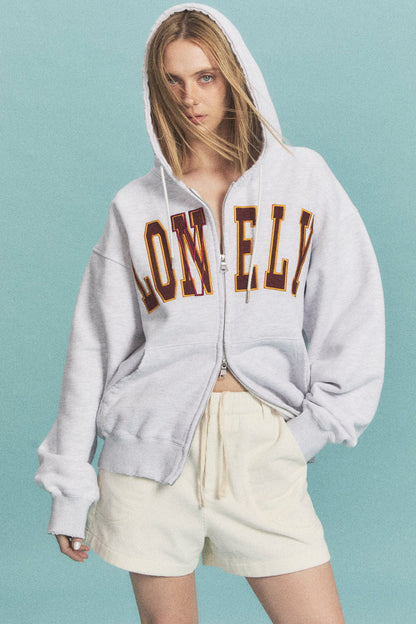 LONELY/LOVELY SALT WASHING HOODIE ZIP-UP ASH GRAY