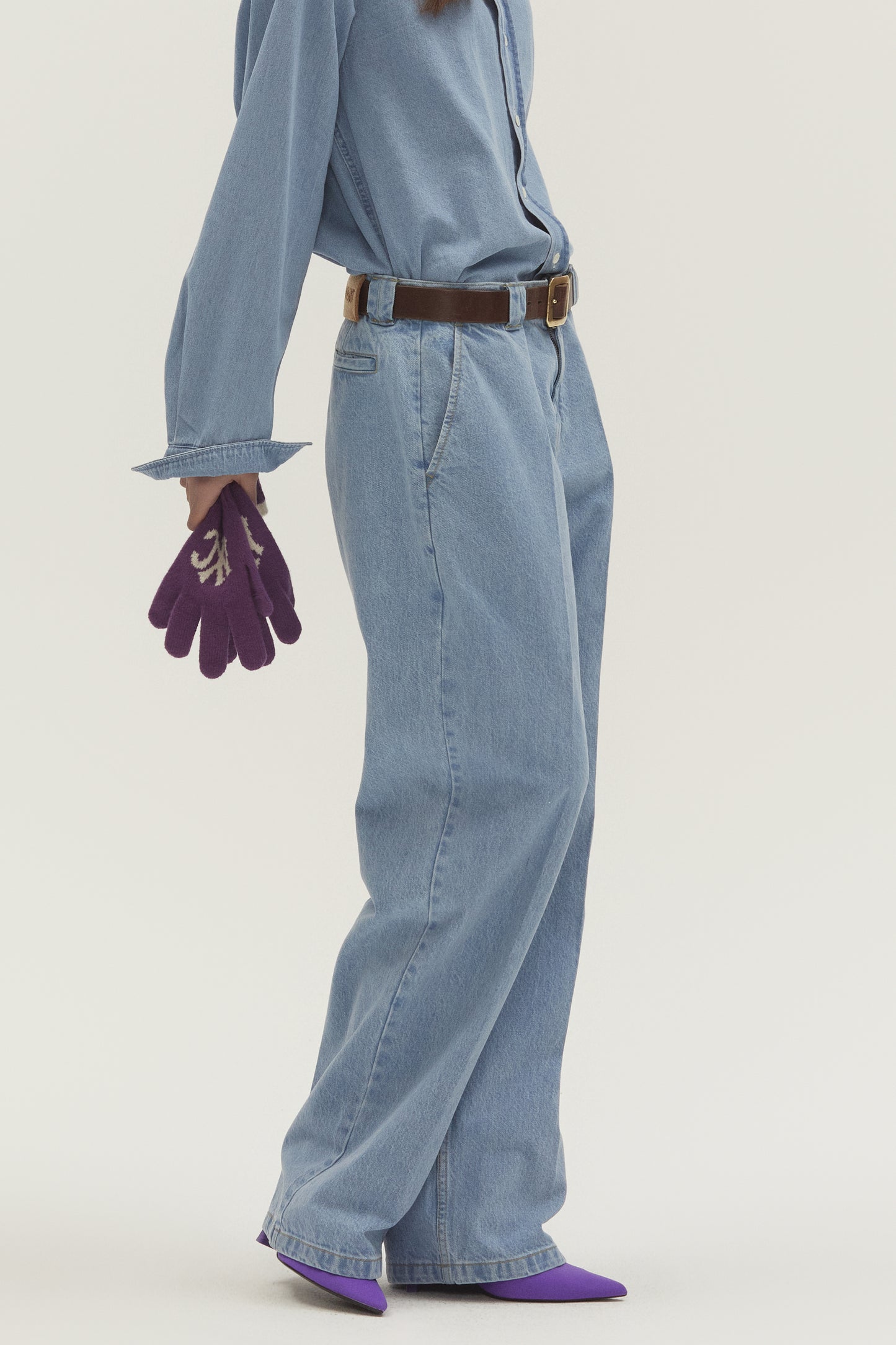WASHED LOOSE FIT DENIM PANTS LIGHT BLUE