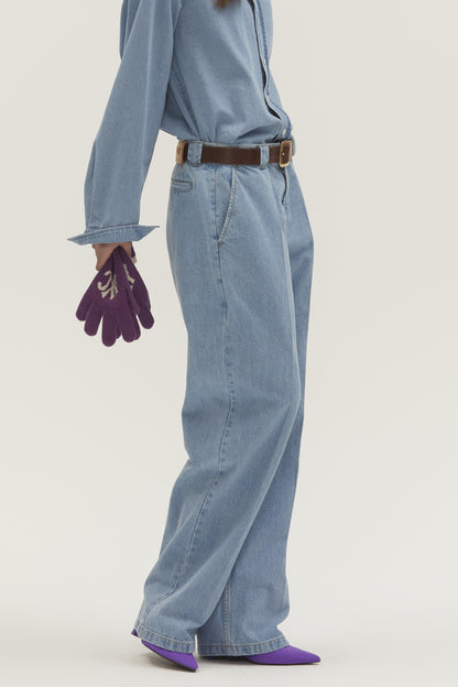 WASHED LOOSE FIT DENIM PANTS LIGHT BLUE