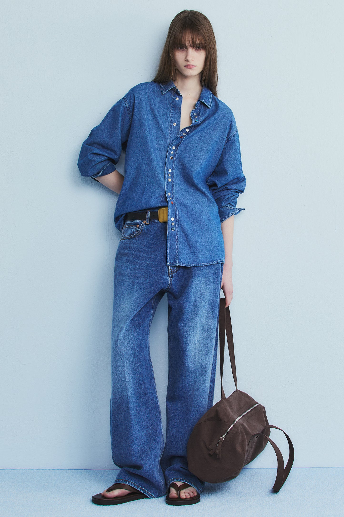 WESTERN BUTTON DENIM SHIRT MID BLUE