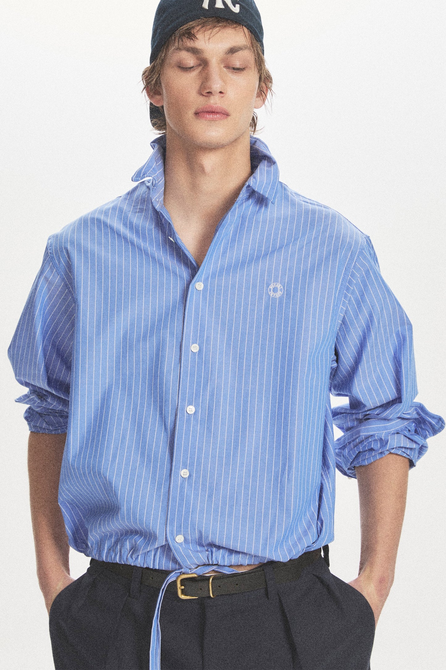 WIRE CROPPED STRIPE SHIRT BLUE