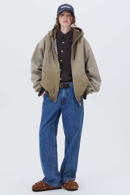 MINIMAL WASHED HOODIE ZIP-UP BROWN