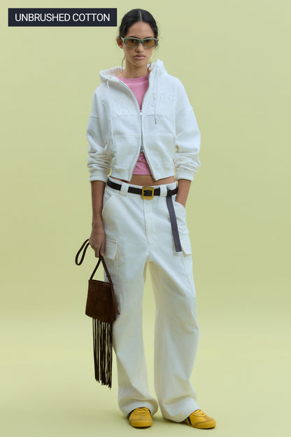 LONELY/LOVELY CROP HOODIE ZIP-UP WHITE