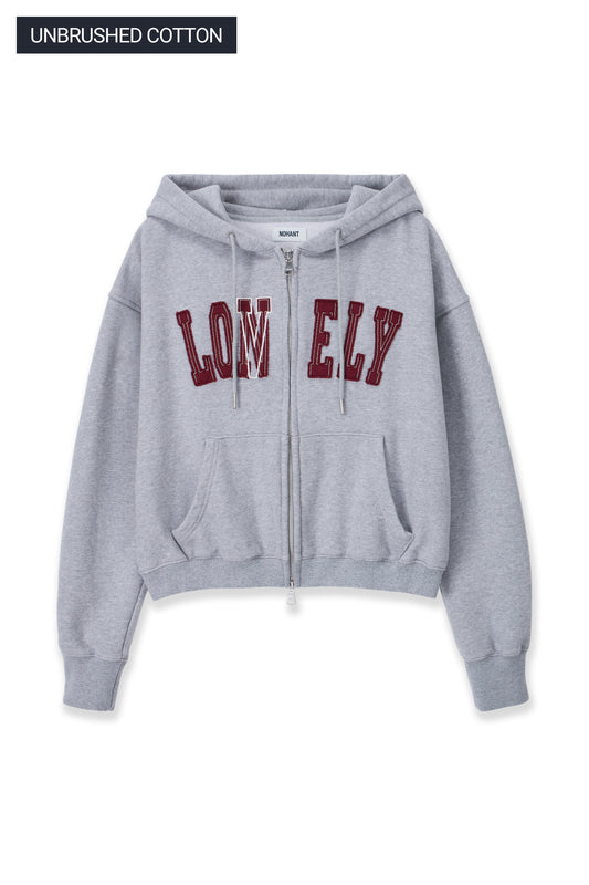 LONELY/LOVELY CROP HOODIE ZIP-UP GRAY