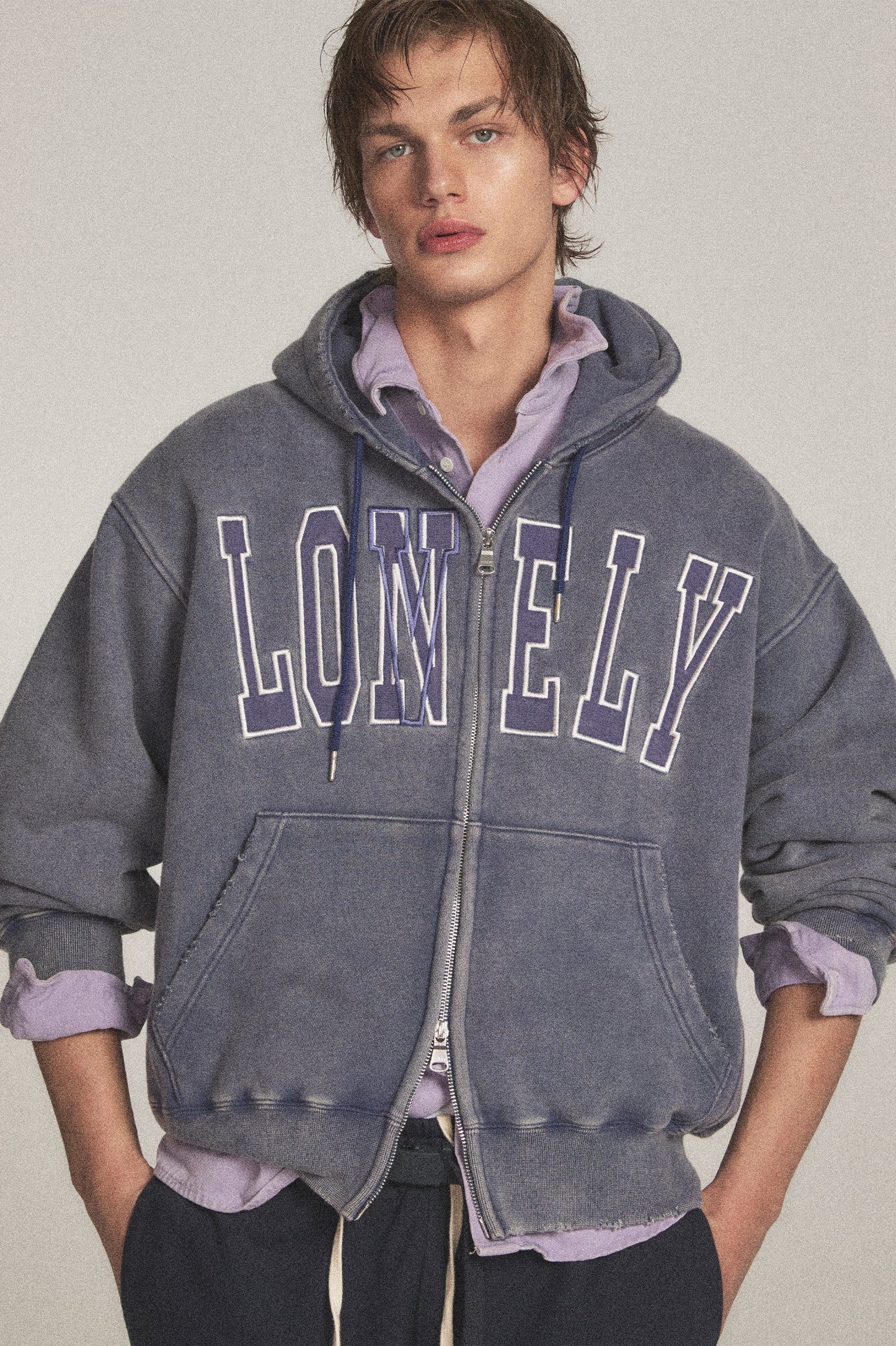 LONELY/LOVELY SALT WASHING HOODIE ZIP-UP INDIGO BLUE