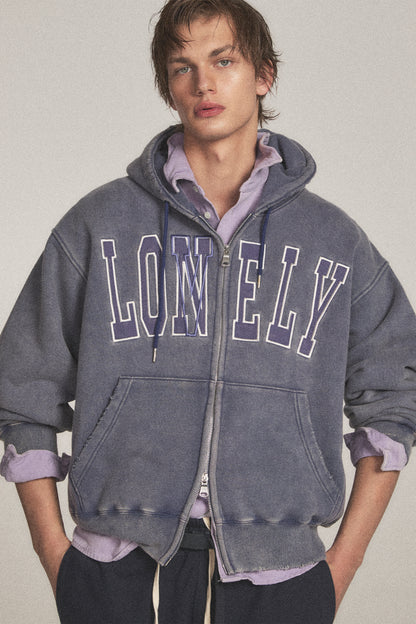 LONELY/LOVELY SALT WASHING HOODIE ZIP-UP INDIGO BLUE