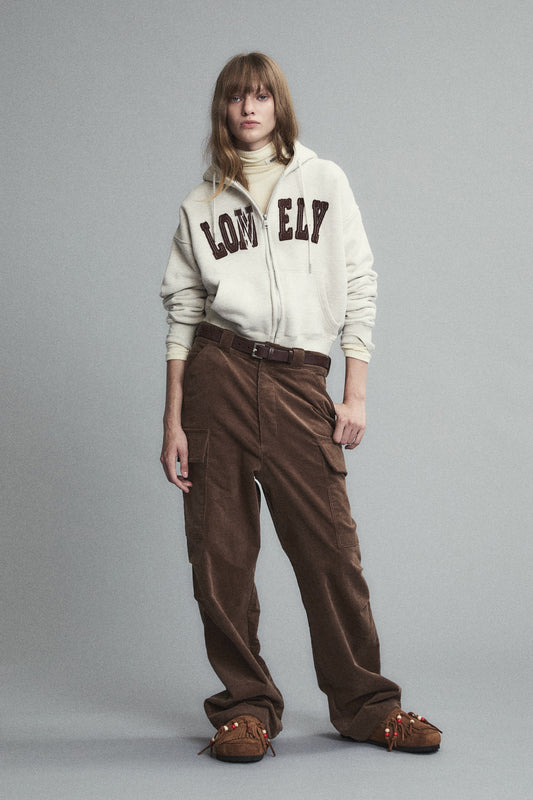 LONELY/LOVELY CROP HOODIE ZIP-UP OATMEAL