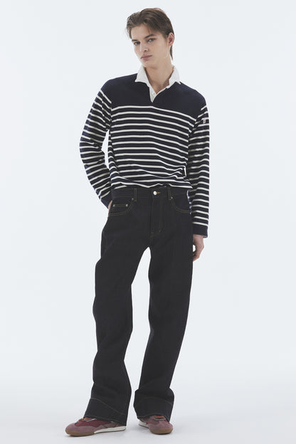 WIRE STRIPE RUGBY LONG SLEEVE T-SHIRT NAVY