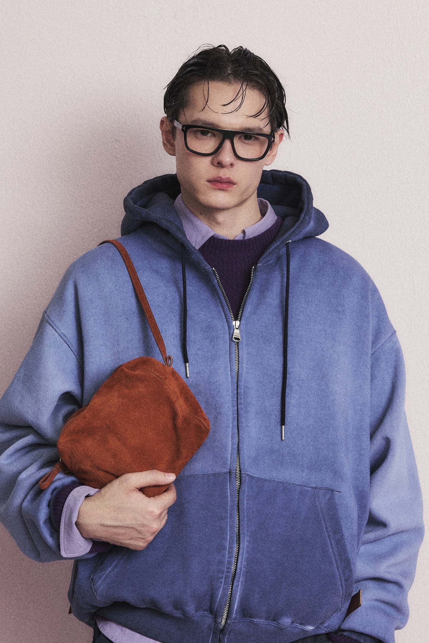 MINIMAL WASHED HOODIE ZIP-UP BLUE