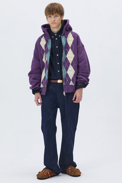 HEAVYWEIGHT ARGYLE HOODIE ZIP-UP PURPLE