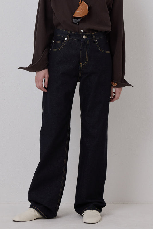 EASY UNIFORM DENIM PANTS DARK BLUE(WOMEN'S)