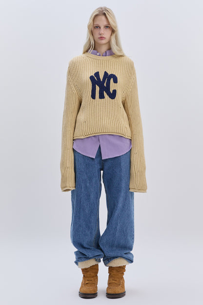 NYC RIBBED CROP KNIT MUSTARD