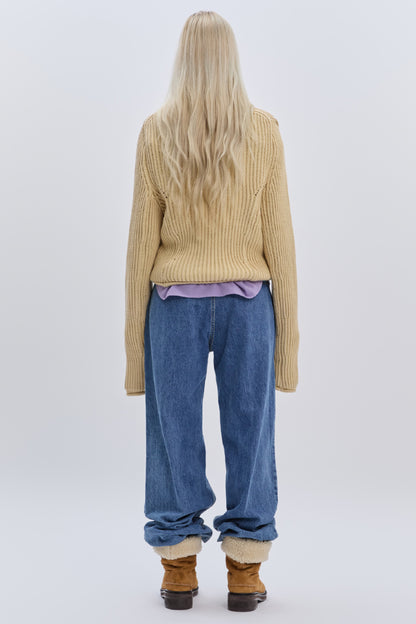 NYC RIBBED CROP KNIT MUSTARD