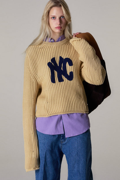 NYC RIBBED CROP KNIT MUSTARD