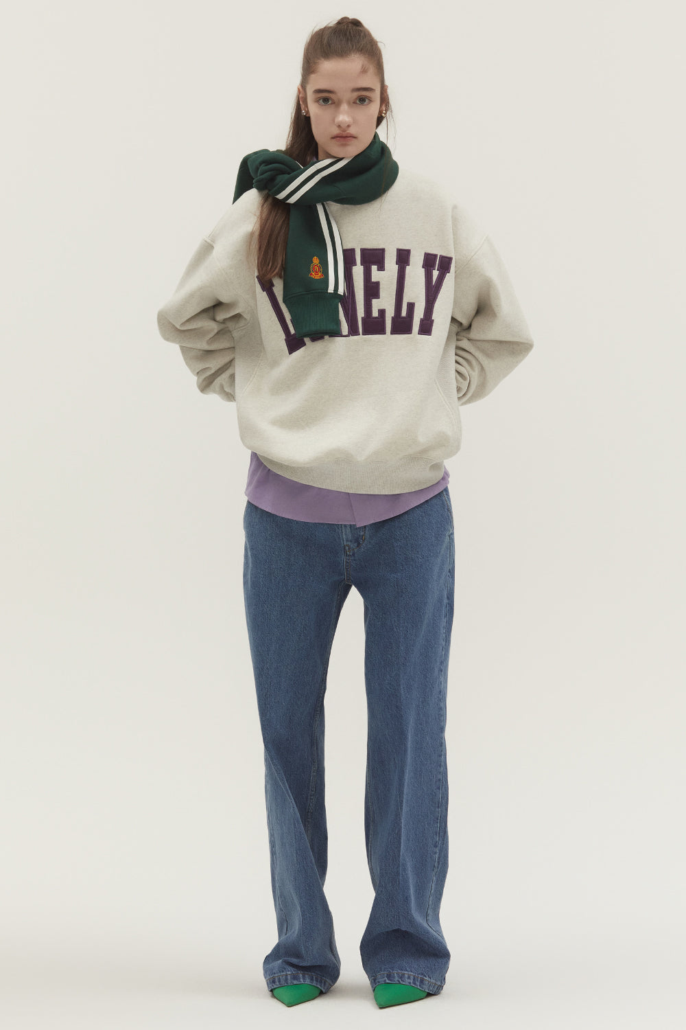 LONELY/LOVELY FLUFF SWEATSHIRT OATMEAL-PURPLE