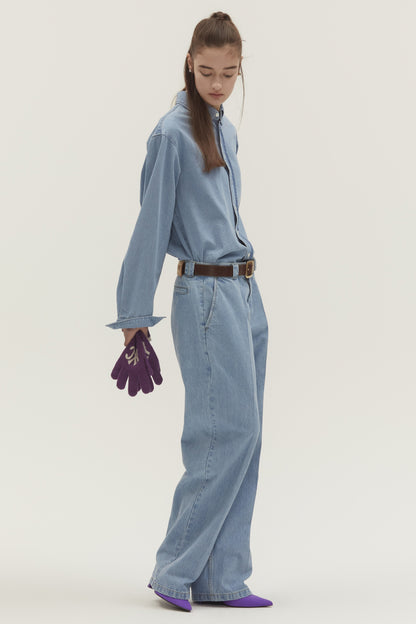 WASHED LOOSE FIT DENIM PANTS LIGHT BLUE