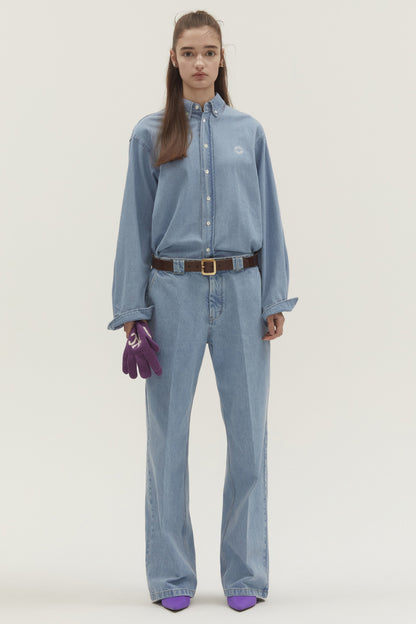 WASHED LOOSE FIT DENIM PANTS LIGHT BLUE