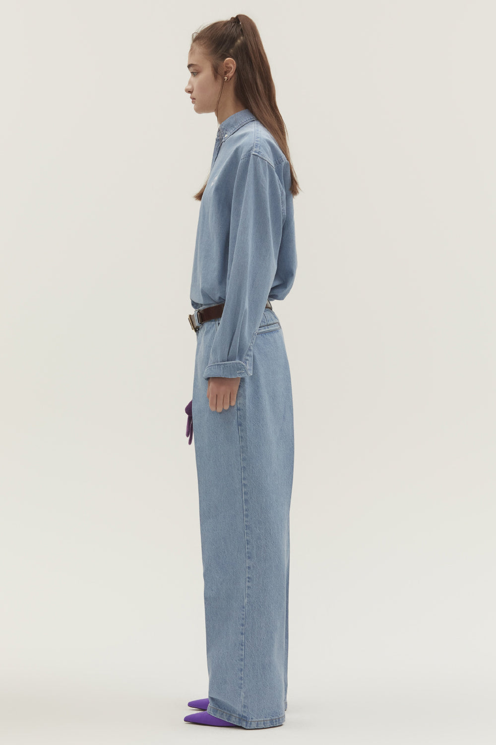 WASHED LOOSE FIT DENIM PANTS LIGHT BLUE
